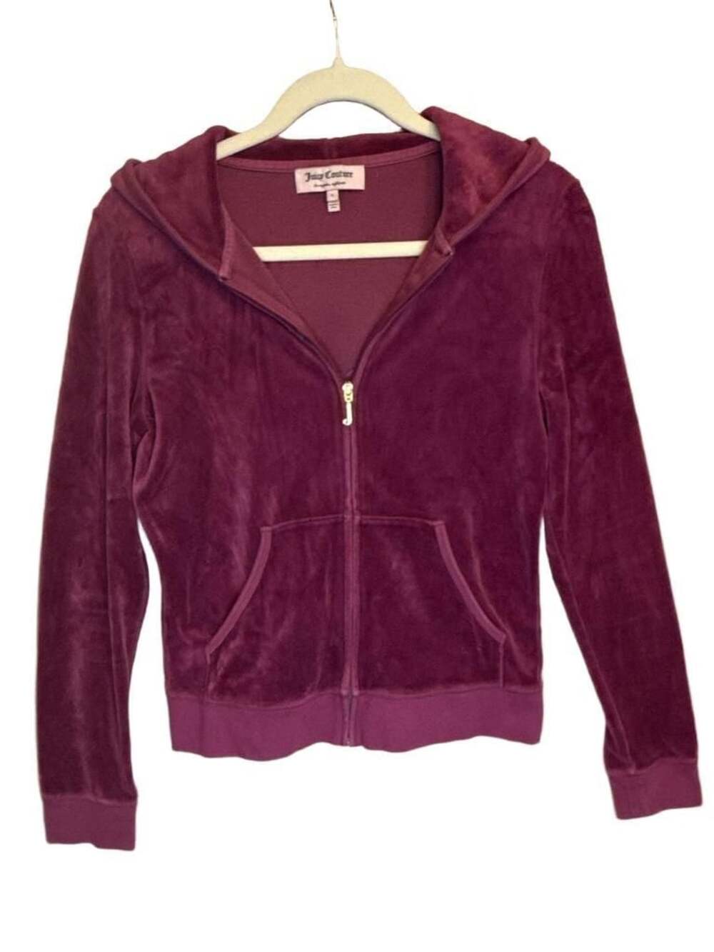 Juicy Couture Velour Zip Up Hoodie Size L Plum Sequin Dog
